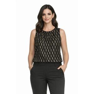 Worthington Women's M Blouse Black with Gold Metallic Corpcore Careerwear - EUC